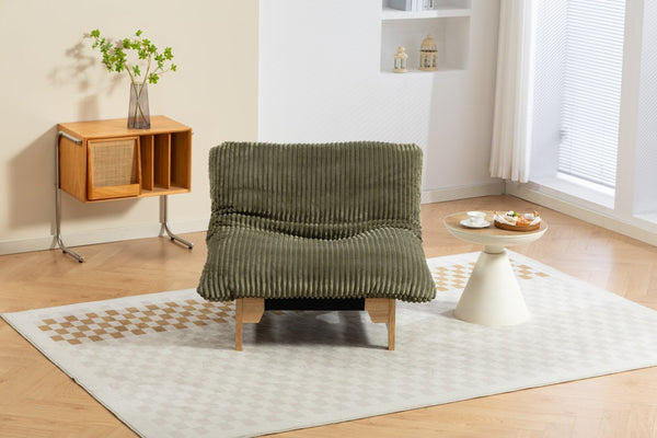 English Elm Bean Bag Lounge Chair Corduroy Upholstered Ergonomic Seat with Wraparound Backrest Support Antique Green W2530P516231