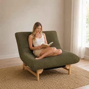 English Elm Bean Bag Lounge Chair Corduroy Upholstered Ergonomic Seat with Wraparound Backrest Support Antique Green W2530P516231