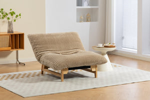 English Elm Bean Bag Lounge Chair Corduroy Upholstered Ergonomic Seat with Wraparound Backrest Support Khaki W2530P516235
