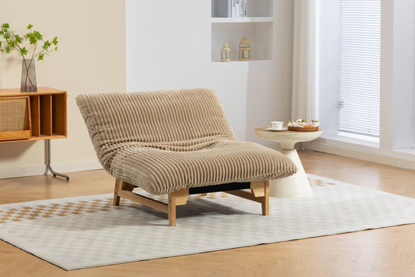 English Elm Bean Bag Lounge Chair Corduroy Upholstered Ergonomic Seat with Wraparound Backrest Support Khaki W2530P516235
