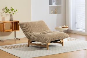 English Elm Bean Bag Lounge Chair Corduroy Upholstered Ergonomic Seat with Wraparound Backrest Support Khaki W2530P516235