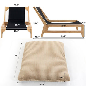 English Elm Bean Bag Lounge Chair Corduroy Upholstered Ergonomic Seat with Wraparound Backrest Support Khaki W2530P516235