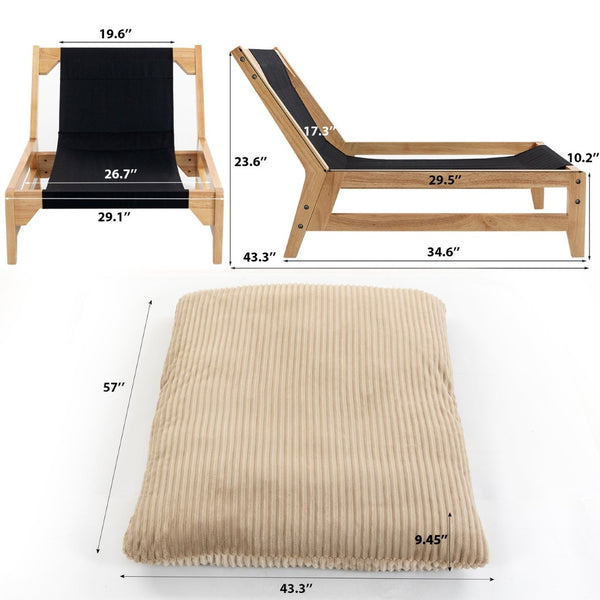 English Elm Bean Bag Lounge Chair Corduroy Upholstered Ergonomic Seat with Wraparound Backrest Support Khaki W2530P516235