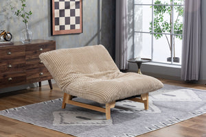 English Elm Bean Bag Lounge Chair Corduroy Upholstered Ergonomic Seat with Wraparound Backrest Support Khaki W2530P516235