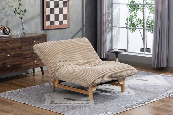 English Elm Bean Bag Lounge Chair Corduroy Upholstered Ergonomic Seat with Wraparound Backrest Support Khaki W2530P516235