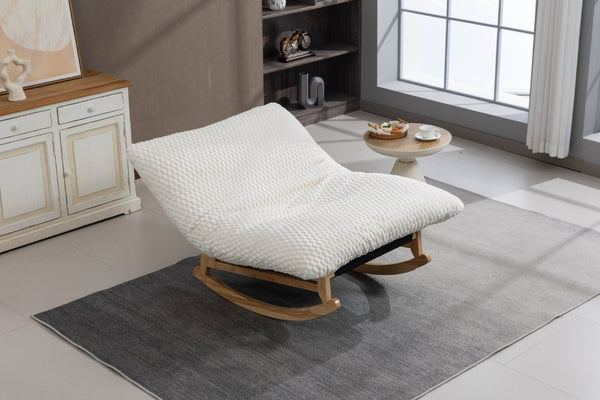 English Elm Bean Bag Rocking Accent Chair Corduroy Upholstery Solid Wood Frame Cozy Living Room Antique White W2530P521400