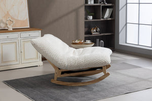 English Elm Bean Bag Rocking Accent Chair Corduroy Upholstery Solid Wood Frame Cozy Living Room Antique White W2530P521400