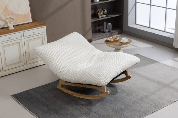 English Elm Bean Bag Rocking Accent Chair Corduroy Upholstery Solid Wood Frame Cozy Living Room Antique White W2530P521400
