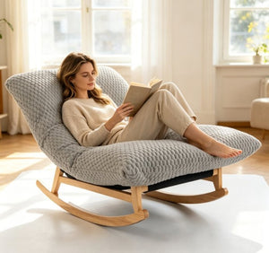 English Elm Bean Bag Rocking Accent Chair Corduroy Upholstery Solid Wood Frame Cozy Living Room Light Grey W2530P521401