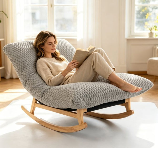 English Elm Bean Bag Rocking Accent Chair Corduroy Upholstery Solid Wood Frame Cozy Living Room Light Grey W2530P521401