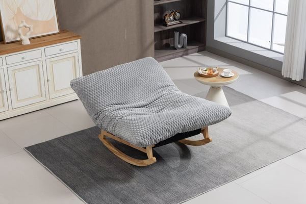 English Elm Bean Bag Rocking Accent Chair Corduroy Upholstery Solid Wood Frame Cozy Living Room Light Grey W2530P521401