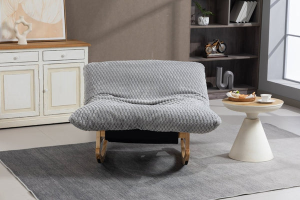 English Elm Bean Bag Rocking Accent Chair Corduroy Upholstery Solid Wood Frame Cozy Living Room Light Grey W2530P521401