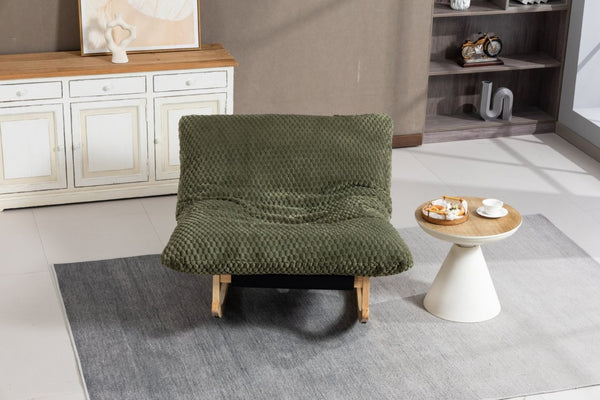 English Elm Bean Bag Rocking Accent Chair Corduroy Upholstery Solid Wood Frame Cozy Living Room Antique Green W2530P521402