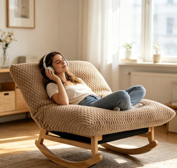 English Elm Bean Bag Rocking Accent Chair Corduroy Upholstery Solid Wood Frame Cozy Living Room Khaki W2530P521403