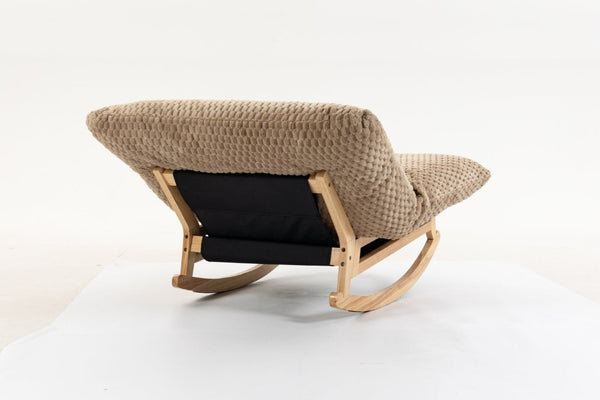 English Elm Bean Bag Rocking Accent Chair Corduroy Upholstery Solid Wood Frame Cozy Living Room Khaki W2530P521403