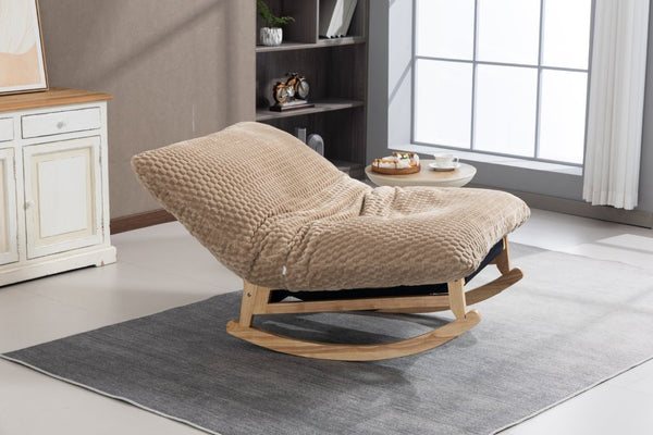 English Elm Bean Bag Rocking Accent Chair Corduroy Upholstery Solid Wood Frame Cozy Living Room Khaki W2530P521403