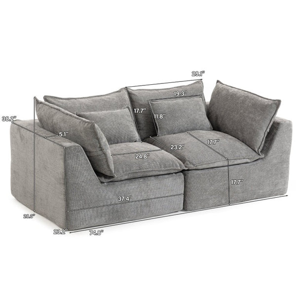English Elm 74.8 Inch Oversized Modular Cloud Sofa Waffle Fabric Deep Seat Lounge for Living Room W2530P540077