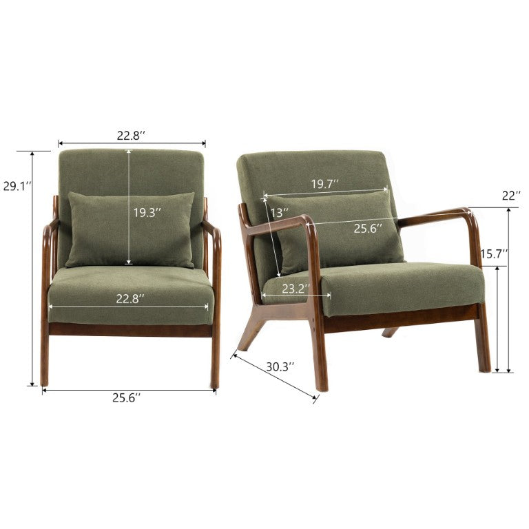English Elm Mid Century Modern Accent Chair Solid Wood Tapered Legs Pastel Upholstery with Lumbar Cushion W2530P568053