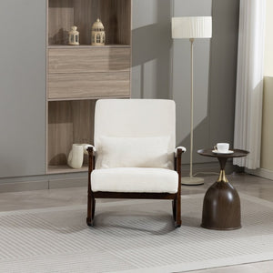 English Elm Mid Century Modern Rocking Armchair with Solid Wood Frame and Upholstered Seat Cushion Antique White W2530P568935