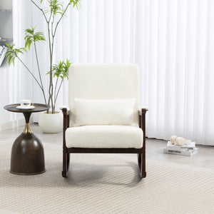English Elm Mid Century Modern Rocking Armchair with Solid Wood Frame and Upholstered Seat Cushion Antique White W2530P568935