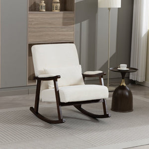 English Elm Mid Century Modern Rocking Armchair with Solid Wood Frame and Upholstered Seat Cushion Antique White W2530P568935