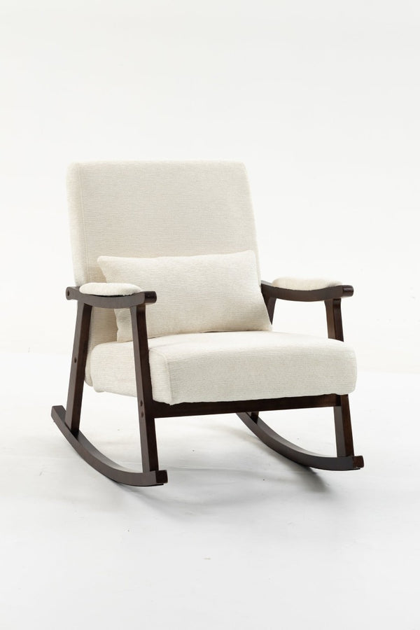 English Elm Mid Century Modern Rocking Armchair with Solid Wood Frame and Upholstered Seat Cushion Antique White W2530P568935