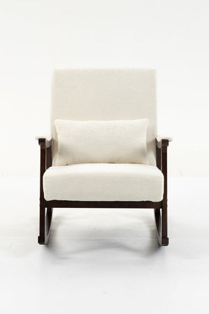 English Elm Mid Century Modern Rocking Armchair with Solid Wood Frame and Upholstered Seat Cushion Antique White W2530P568935
