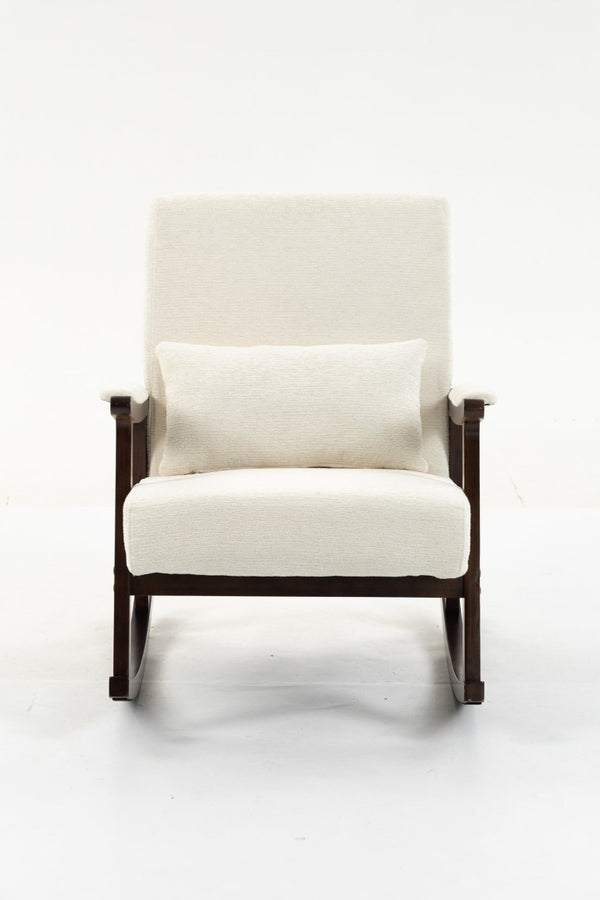 English Elm Mid Century Modern Rocking Armchair with Solid Wood Frame and Upholstered Seat Cushion Antique White W2530P568935