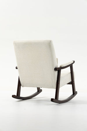 English Elm Mid Century Modern Rocking Armchair with Solid Wood Frame and Upholstered Seat Cushion Antique White W2530P568935