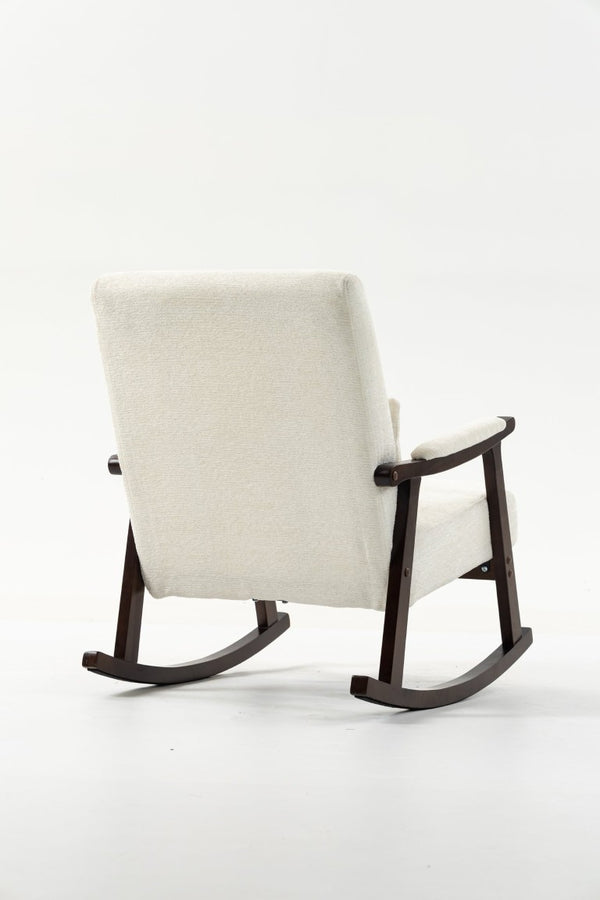 English Elm Mid Century Modern Rocking Armchair with Solid Wood Frame and Upholstered Seat Cushion Antique White W2530P568935