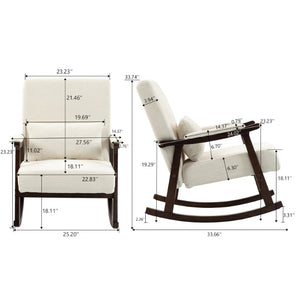 English Elm Mid Century Modern Rocking Armchair with Solid Wood Frame and Upholstered Seat Cushion Antique White W2530P568935