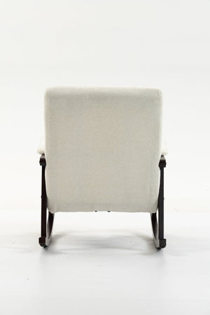 English Elm Mid Century Modern Rocking Armchair with Solid Wood Frame and Upholstered Seat Cushion Antique White W2530P568935