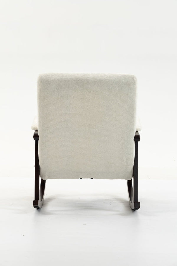 English Elm Mid Century Modern Rocking Armchair with Solid Wood Frame and Upholstered Seat Cushion Antique White W2530P568935