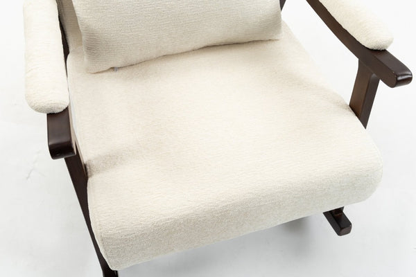 English Elm Mid Century Modern Rocking Armchair with Solid Wood Frame and Upholstered Seat Cushion Antique White W2530P568935