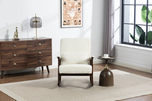 English Elm Mid Century Modern Rocking Armchair with Solid Wood Frame and Upholstered Seat Cushion Antique White W2530P568935