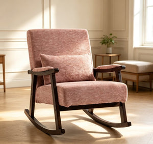 English Elm Mid Century Modern Rocking Armchair with Solid Wood Frame and Upholstered Seat Cushion Pink W2530P568937