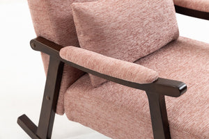 English Elm Mid Century Modern Rocking Armchair with Solid Wood Frame and Upholstered Seat Cushion Pink W2530P568937