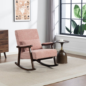 English Elm Mid Century Modern Rocking Armchair with Solid Wood Frame and Upholstered Seat Cushion Pink W2530P568937