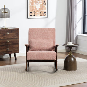 English Elm Mid Century Modern Rocking Armchair with Solid Wood Frame and Upholstered Seat Cushion Pink W2530P568937