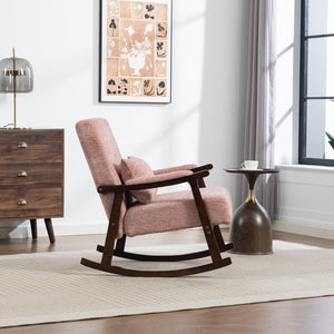 English Elm Mid Century Modern Rocking Armchair with Solid Wood Frame and Upholstered Seat Cushion Pink W2530P568937