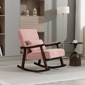 English Elm Mid Century Modern Rocking Armchair with Solid Wood Frame and Upholstered Seat Cushion Pink W2530P568937