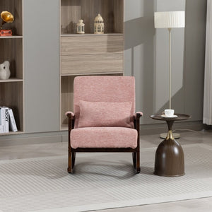 English Elm Mid Century Modern Rocking Armchair with Solid Wood Frame and Upholstered Seat Cushion Pink W2530P568937