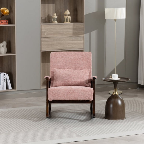 English Elm Mid Century Modern Rocking Armchair with Solid Wood Frame and Upholstered Seat Cushion Pink W2530P568937