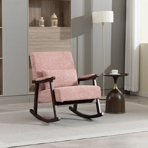 English Elm Mid Century Modern Rocking Armchair with Solid Wood Frame and Upholstered Seat Cushion Pink W2530P568937