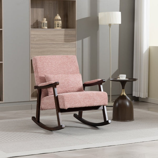 English Elm Mid Century Modern Rocking Armchair with Solid Wood Frame and Upholstered Seat Cushion Pink W2530P568937