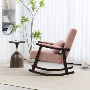 English Elm Mid Century Modern Rocking Armchair with Solid Wood Frame and Upholstered Seat Cushion Pink W2530P568937