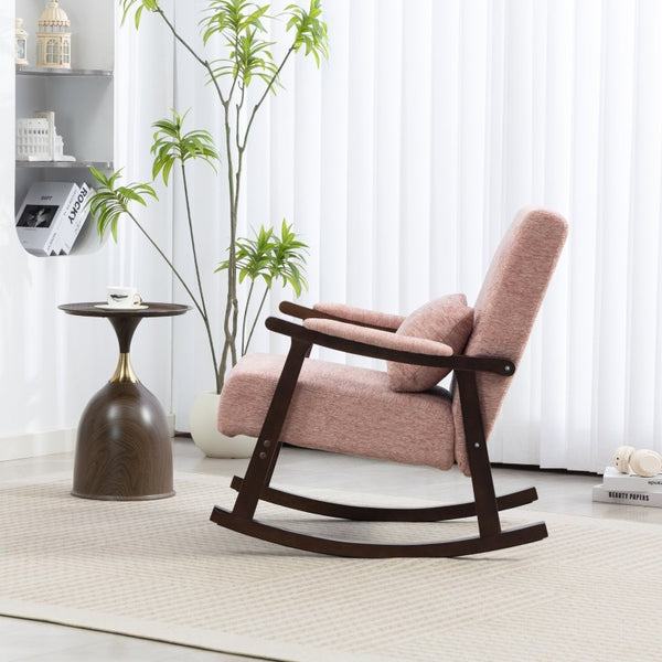 English Elm Mid Century Modern Rocking Armchair with Solid Wood Frame and Upholstered Seat Cushion Pink W2530P568937