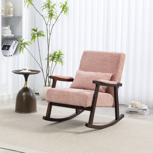 English Elm Mid Century Modern Rocking Armchair with Solid Wood Frame and Upholstered Seat Cushion Pink W2530P568937