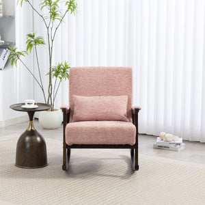 English Elm Mid Century Modern Rocking Armchair with Solid Wood Frame and Upholstered Seat Cushion Pink W2530P568937