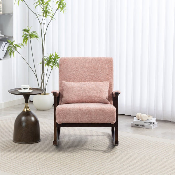English Elm Mid Century Modern Rocking Armchair with Solid Wood Frame and Upholstered Seat Cushion Pink W2530P568937